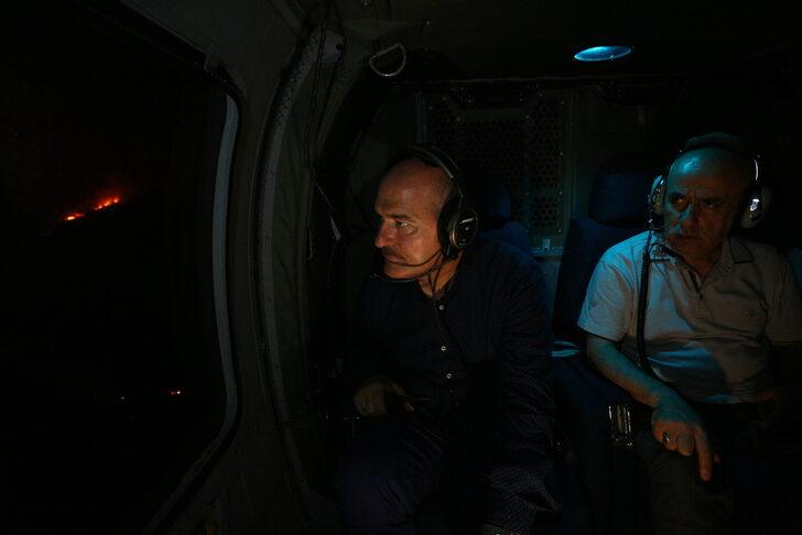 Bakanlar Soylu ve Kirişci Marmaris'te yangın sahasını gece havadan inceledi G3