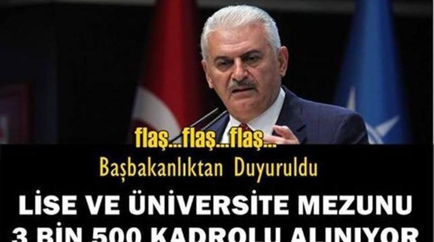 SON DAKİKA Başbakan Açıkladı:4 Bin Lise Mezunu Kadroya Alınacak İşte Şartlar