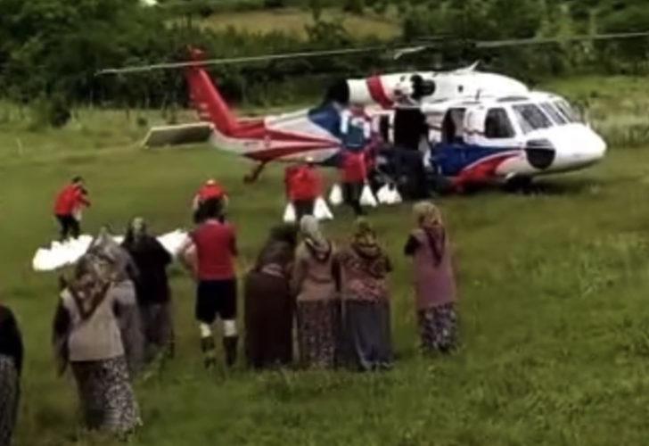 Selin vurduğu köye TSK helikopteri ile gıda yardımı yapıldı