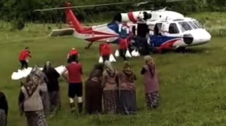 Selin vurduğu köye TSK helikopteri ile gıda yardımı yapıldı