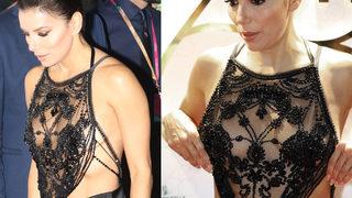 Eva Longoria transparan elbisesiyle hayrete düşürdü! Frikik vermemek için... 