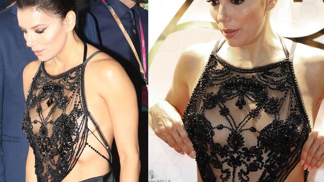 Eva Longoria transparan elbisesiyle hayrete düşürdü! Frikik vermemek için... 
