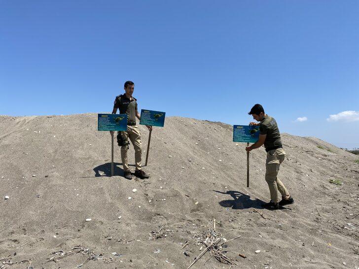 Mersin'de caretta carettaların yuva yaptığı sahile uyarı levhaları yerleştirildi G2