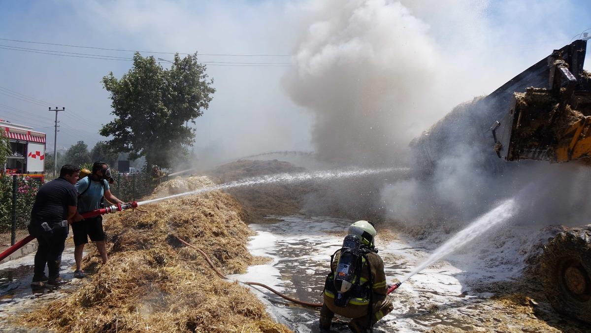 &Ccedil;anakkale'de 20 ton saman y&uuml;kl&uuml; tır yandı