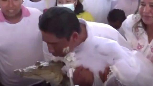 Bereket olmasını istedi! Meksika Belediye Başkanı timsahla evlendi