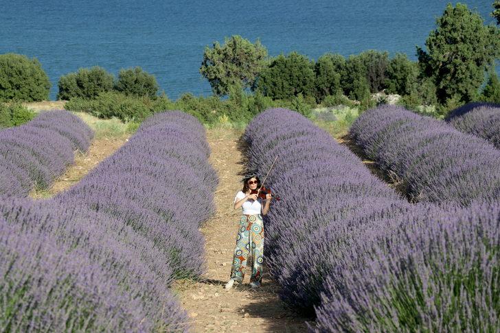 Burdur Gölü'ndeki su kaybına lavanta tarlasında resim ve müzikle dikkati çektiler G5