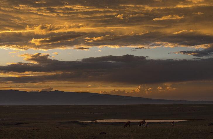 Kars'ta yağmur bulutları kızıla büründü G1