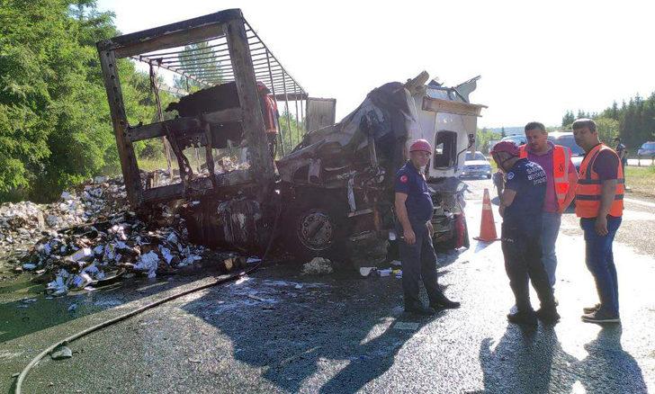 Anadolu Otoyolu'nda kazada alev alan tırın sürücüsü yaşamını yitirdi G1