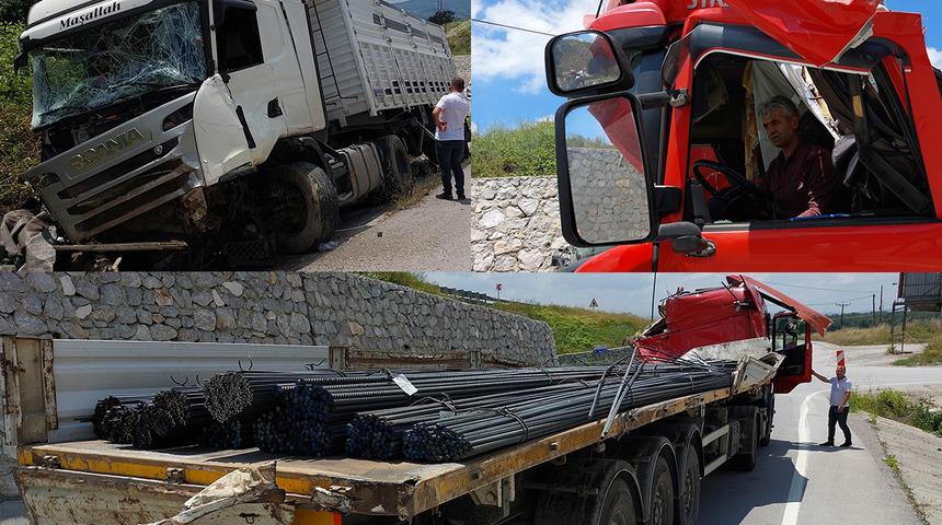 Samsun'da akılalmaz kaza! Tır, başka bir tırın üzerinden geçti