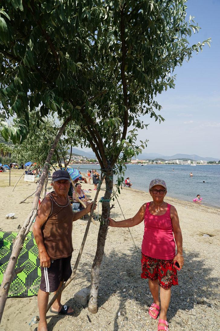 Emekli gurbetçi Güre sahiline diktiği iğde ağaçlarıyla her gün ilgileniyor G2