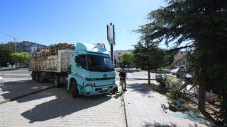 Malatya'da freni boşalan kamyon ağaçlara çarparak durabildi