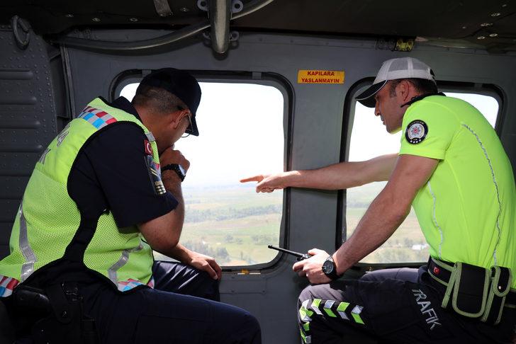 Erzurum'da jandarma ve polisten helikopterli trafik denetimi G4