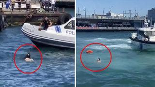 Haliç'te şaşkına çeviren anlar! Dalgıç polisten 'imdat' diyerek kaçtı