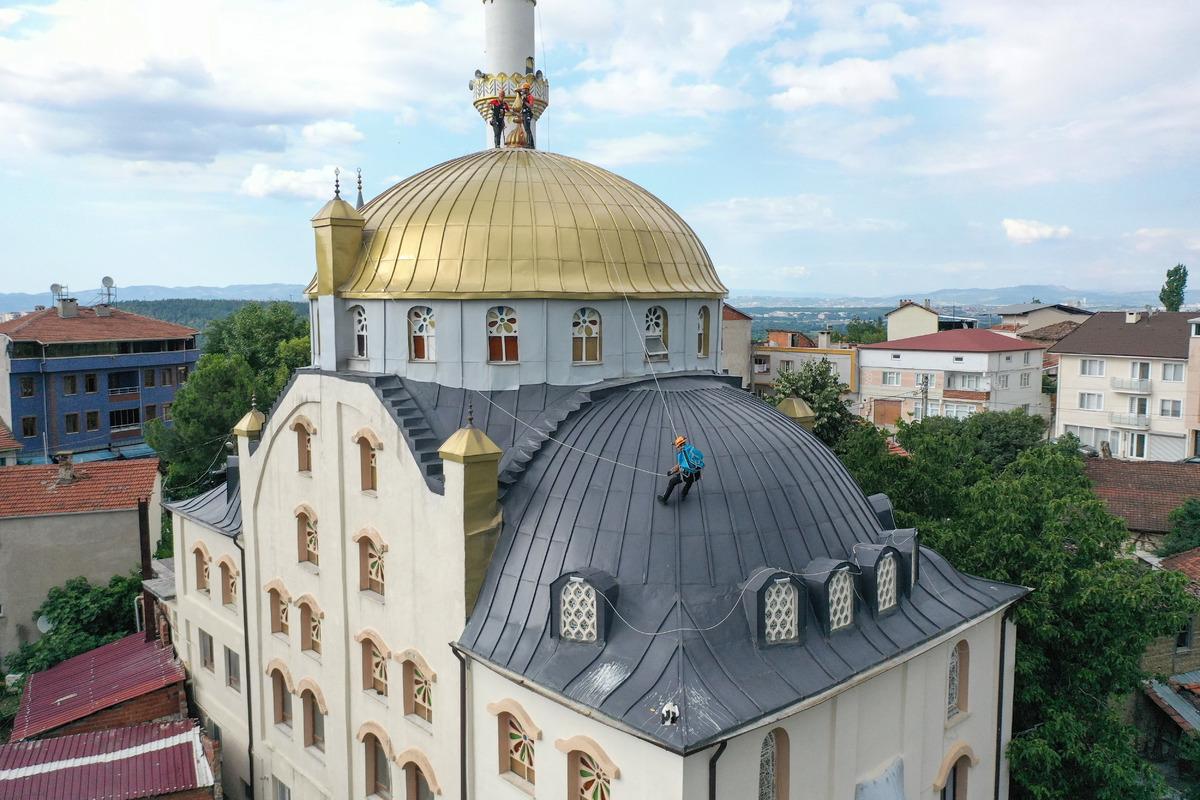 Bursa'da cami kubbesindeki yuvadan d&uuml;şen leylek yavruları kurtarıldı