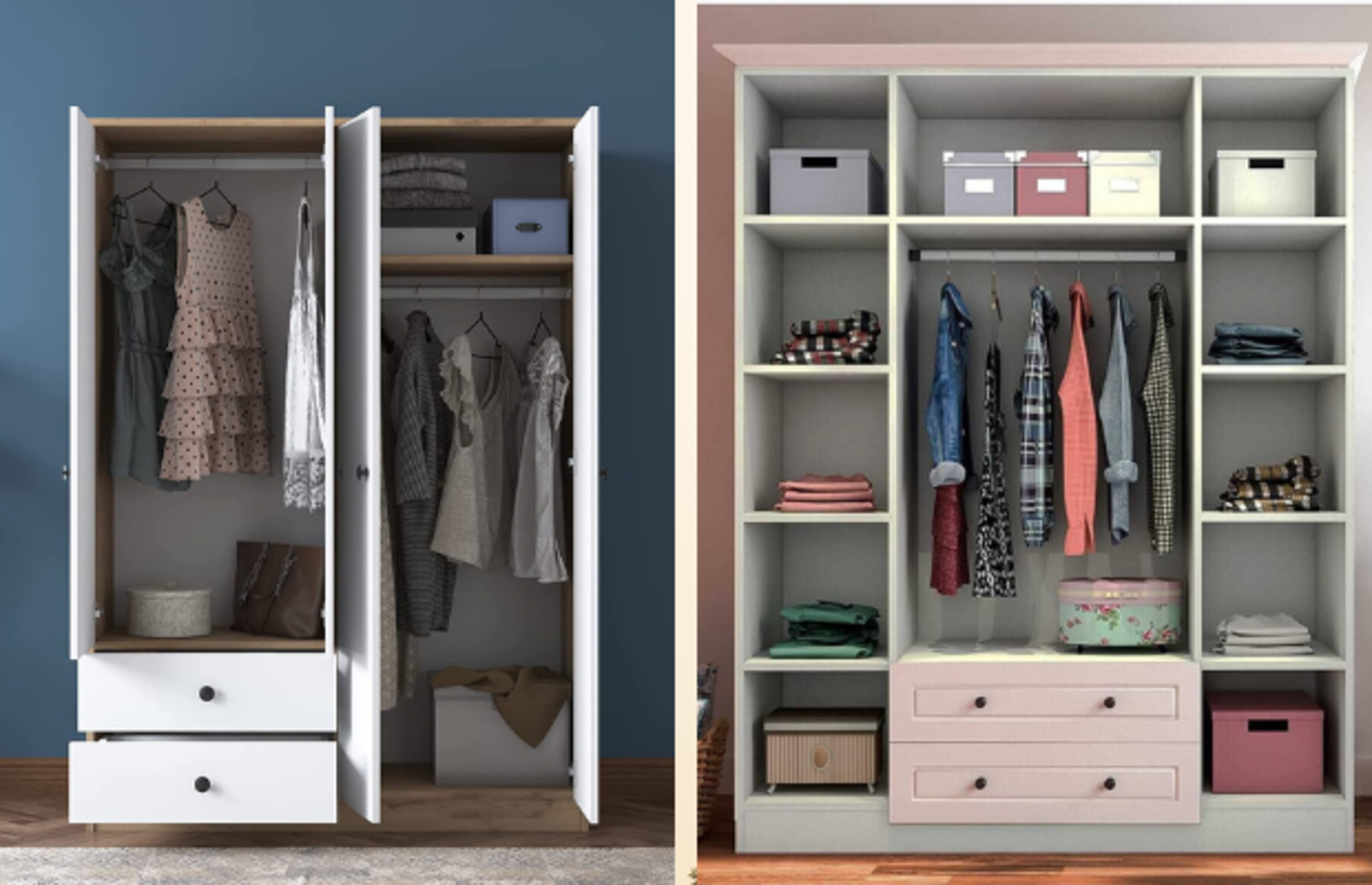 Yatak odasında ekstra yer açmak isteyenler için kullanışlı ve geniş dolap çeşitleri