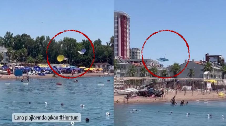 Nasıl kaçacaklarını şaşırdılar! Plajda panik anları... Sahildekilerin ve denizde yüzenlerin üzerinde uçuştu