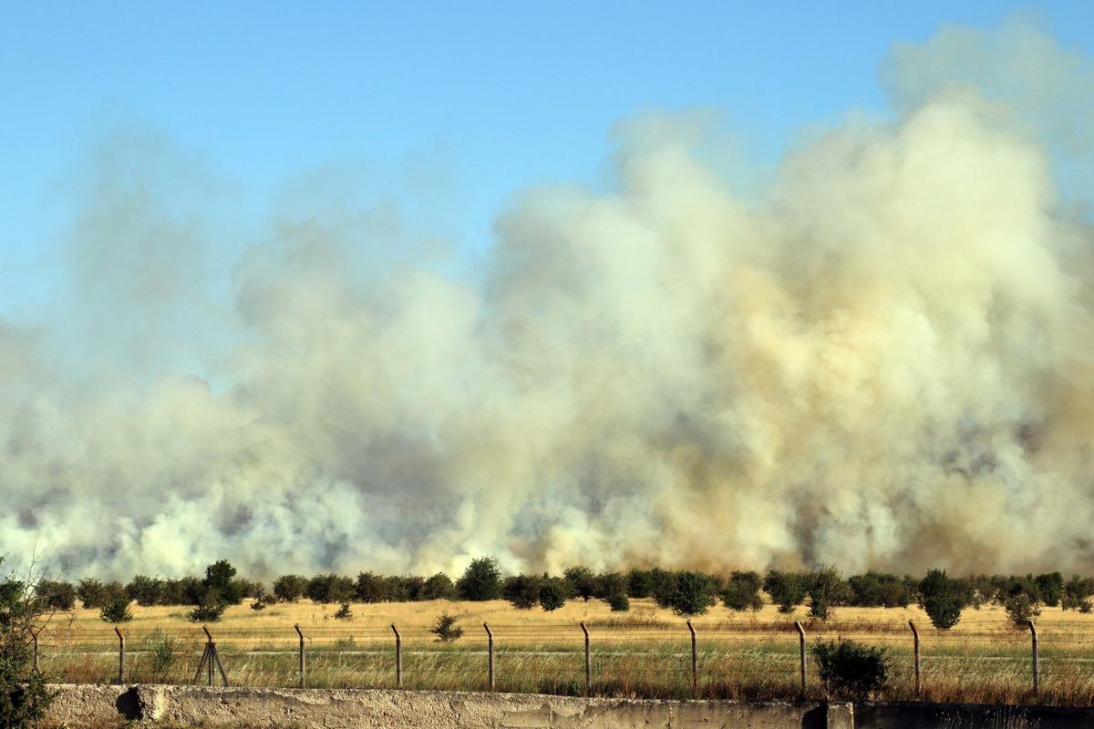 Uşak Havalimanı'nda otluk alanda &ccedil;ıkan yangın s&ouml;nd&uuml;r&uuml;ld&uuml;