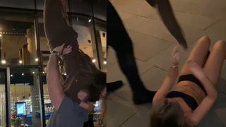 Sosyal medyada viral olan görüntü! Dans etmek isterken yere düştü,yetmedi yarı çıplak kaldı