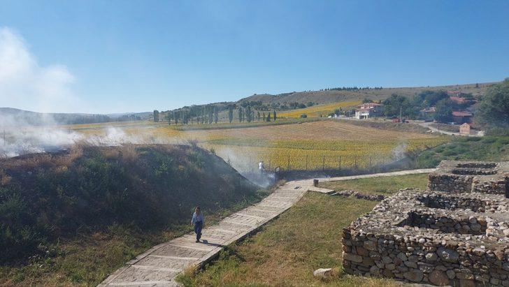 Alacahöyük Ören Yeri'ndeki yangına müdahale ediliyor G4