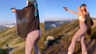 Aleyna Tilki'den silahlı video! Yaylaya çıkıp ateş etti