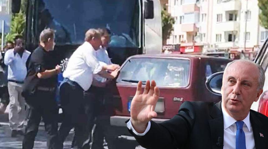 O anlar sosyal medyada gündem oldu! Muharrem İnce otobüsten indi, araba itti