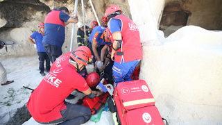 Nevşehir'de tarihi mekanda kurtarma tatbikatı yapıldı