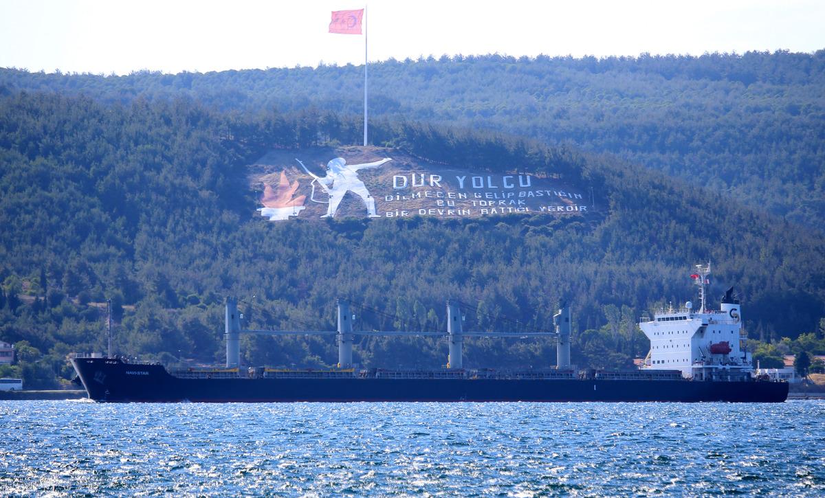 Ukrayna'dan denize a&ccedil;ılan mısır y&uuml;kl&uuml; "Navi Star" &Ccedil;anakkale Boğazı'ndan ge&ccedil;ti