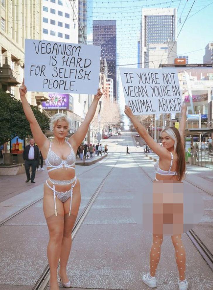 Vegan aktivist Tash Peterson, sokak ortasında iç çamaşırlı protesto yaptı! Tepki çekmesine aldırmadan hayvan haklarını savundu G1