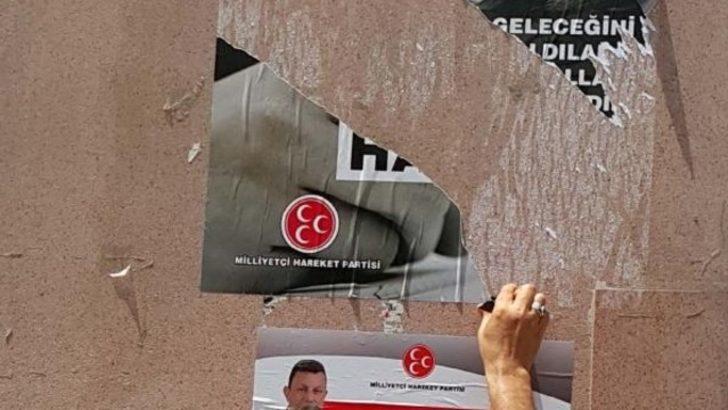Erdoğan'ın gelişinden önce MHP afişleri söküldü