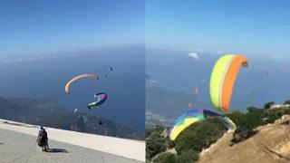 Yüreklerin ağza geldiği anlar! Muğla'da yamaç paraşütleri havada çarpıştı