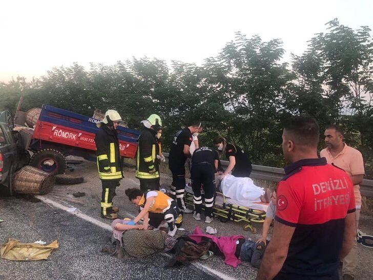 Denizli'de traktör ile kamyonetin çarpışması sonucu 11 kişi yaralandı G1