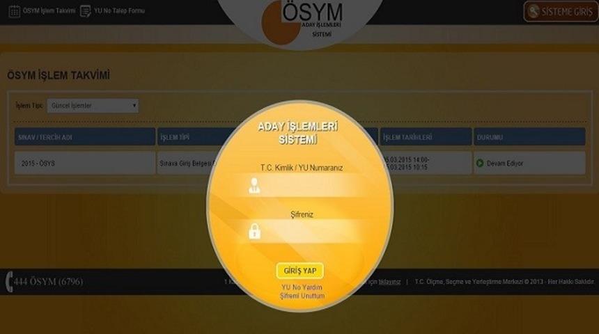 YGS giriş belgeleri ÖSYM Aday İşlemleri sayfasında yayımlandı