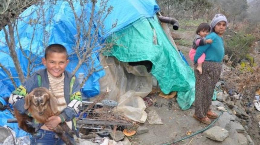 Bir çadırda 8 kişilik aile