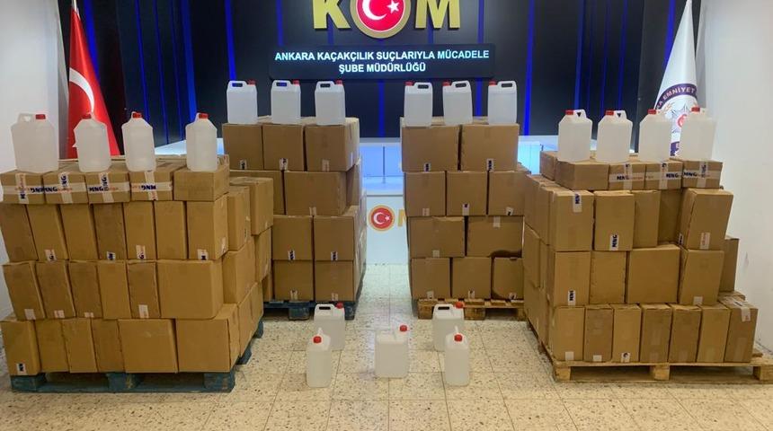 Ankara'da sahte içki imalatı için hazırlanan 3 ton 140 litre etil alkol ele geçirildi
