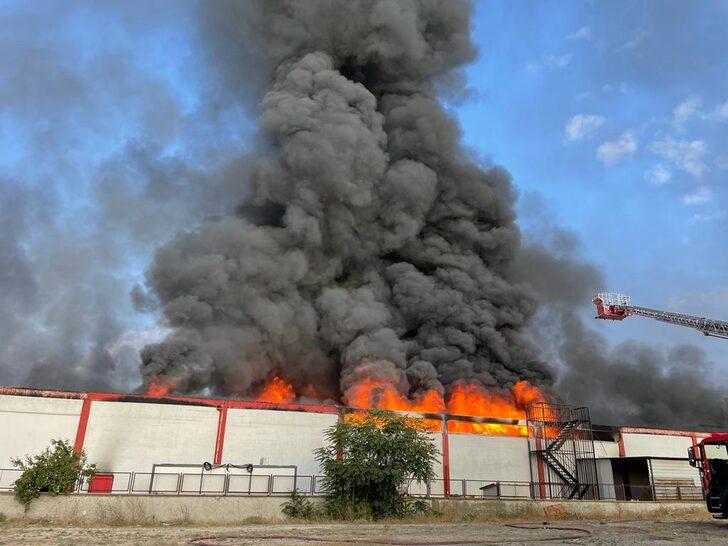 Uşak'ta fabrikada çıkan yangına müdahale ediliyor G3