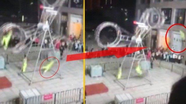 Silindire çıkmaya çalışan akrobat metrelerce uçarak düştü