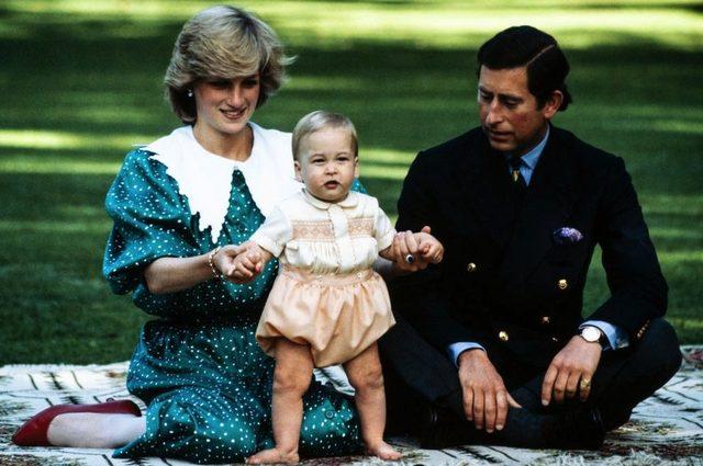 Diana Princess of Wales with Prince Charles and Prince William posing for a photo call on the lawn of Government House in Auckland in 1983