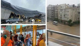 Yolcuların korku dolu anları: Uyarıların ardından çok kuvvetli geldi! Otobüs terminaline yıldırım düştü, çatı çöktü, Bursa'da karayla deniz birleşti