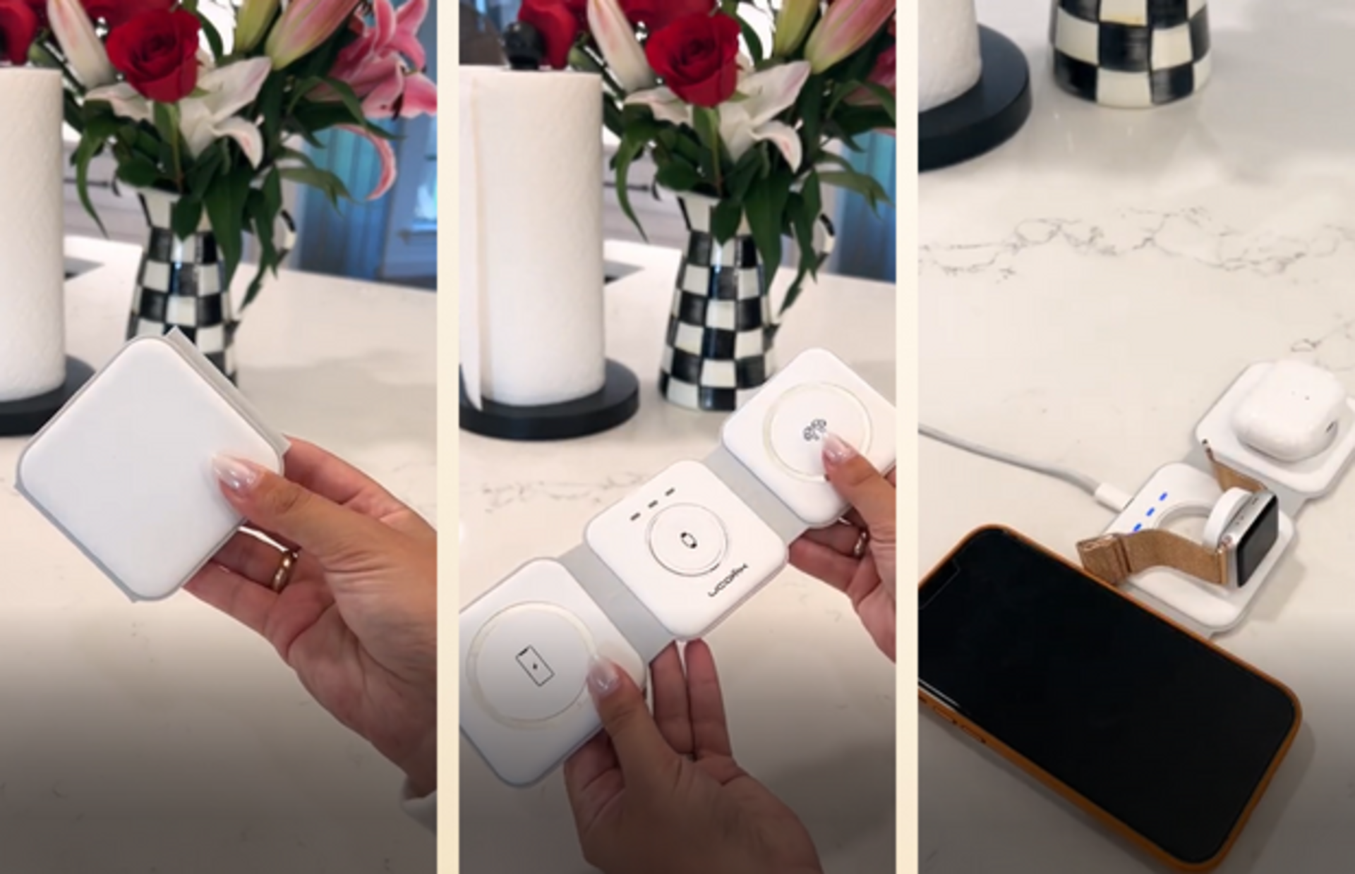 Akıllı telefonunuzu, saatinizi, kablosuz kulaklığınızı aynı anda şarj etmenizi sağlayan 3'ü 1 arada kablosuz şarj cihazı