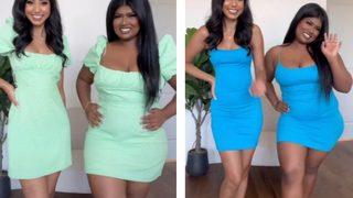 İki arkadaş aynı elbiselerin farklı bedenlerini denedi: Bedeniniz fark etmez her şekilde güzelsiniz!