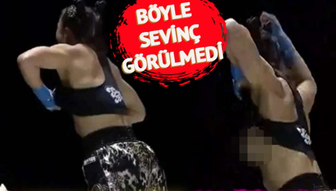 B&ouml;yle sevin&ccedil; g&ouml;r&uuml;lmedi! Rakibini yenince bluzunu kaldırdı, g&ouml;ğ&uuml;slerini seyirciye g&ouml;sterdi