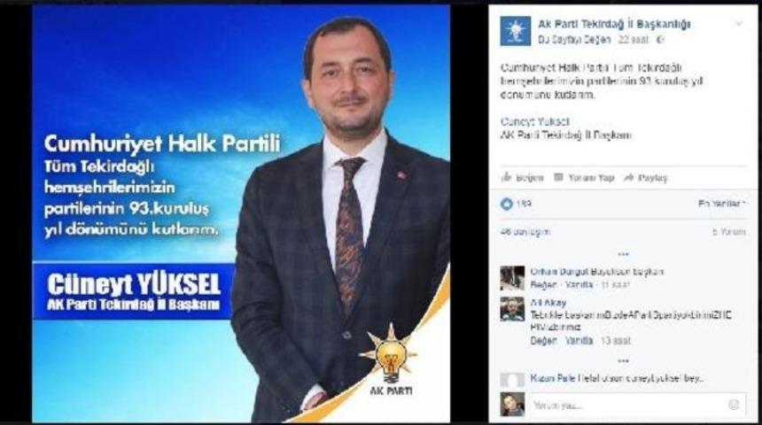 Ak Partili İl başkanından CHP’ye fotoğraflı kutlama mesajı