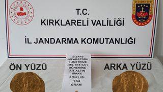 Kırklareli'nde bir iş yerinde altın sikke ele geçirildi