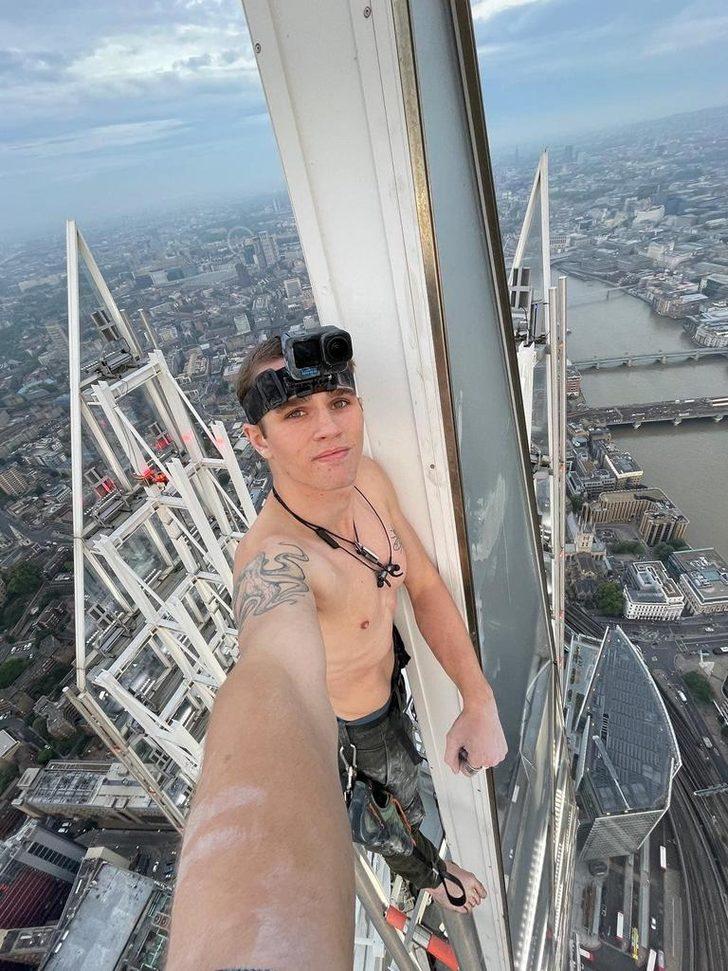 İngiltere’nin en yüksek binası The Shard’a yarı çıplak tırmandı! Tam 310 metredeki zirveden selfie attı G1