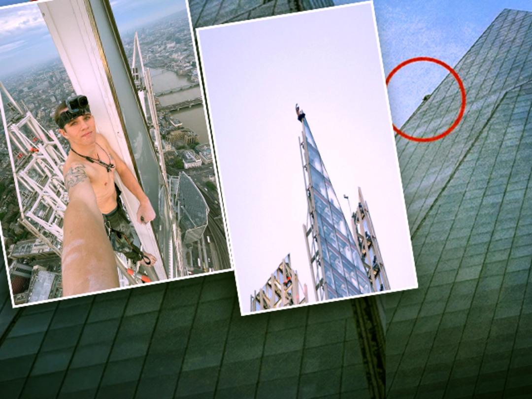 İngiltere&rsquo;nin en y&uuml;ksek binası The Shard&rsquo;a yarı &ccedil;ıplak tırmandı! Tam 310 metredeki zirveden selfie attı