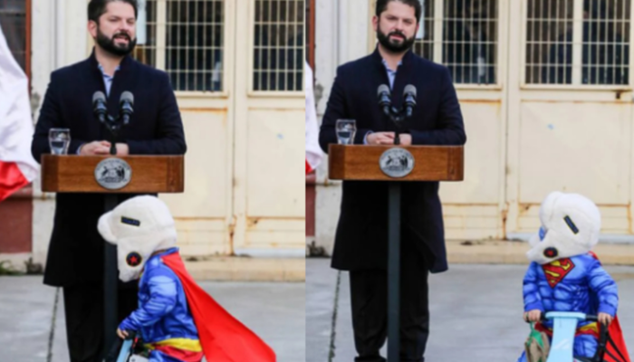 Şili Devlet Başkanı Gabriel Boric’e ‘Süpermen’ sürprizi! Kimseye aldırmadan etrafında dolaştı