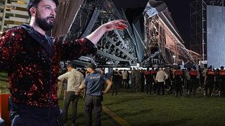 Tarkan'ın İzmir'de konser vereceği dev sahne yıkıldı! Yıkılan sahne tepeden görüntülendi! Tarkan'dan açıklama geldi