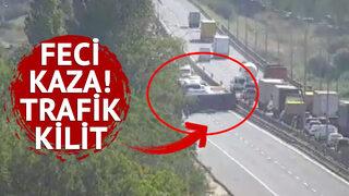 SON DAKİKA | İstanbul'da feci kaza: TEM Otoyolu'nu kilitlendi! TIR ikiye bölündü, sürücü göle uçtu
