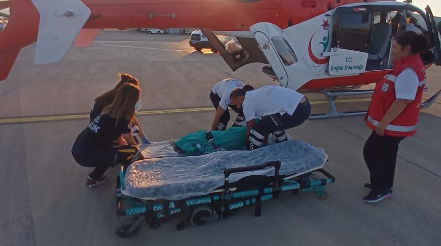 Ambulans helikopter yanık tedavisi gören çocuk için havalandı
