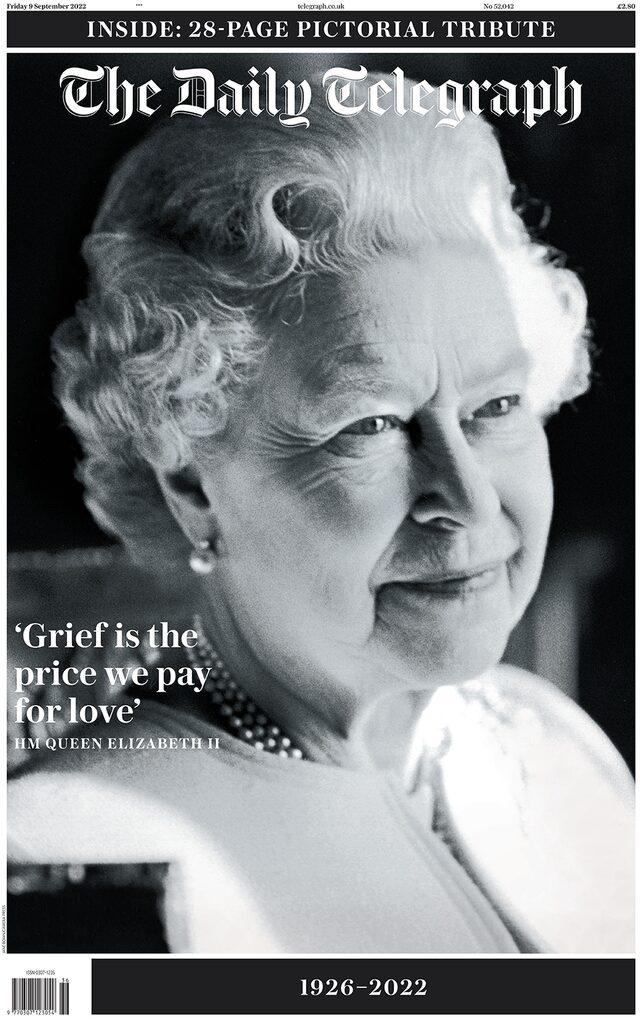 Daily Telegraph gazetesi ise manşetinde Kraliçe'nin fotoğrafının yanına, onun 11 Eylül saldırılarının ardından, hayatını kaybedenlerin yakınlarına hitaben söylediği bir sözü yazdı: 